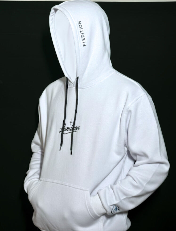White Hoodie F1 Edition.