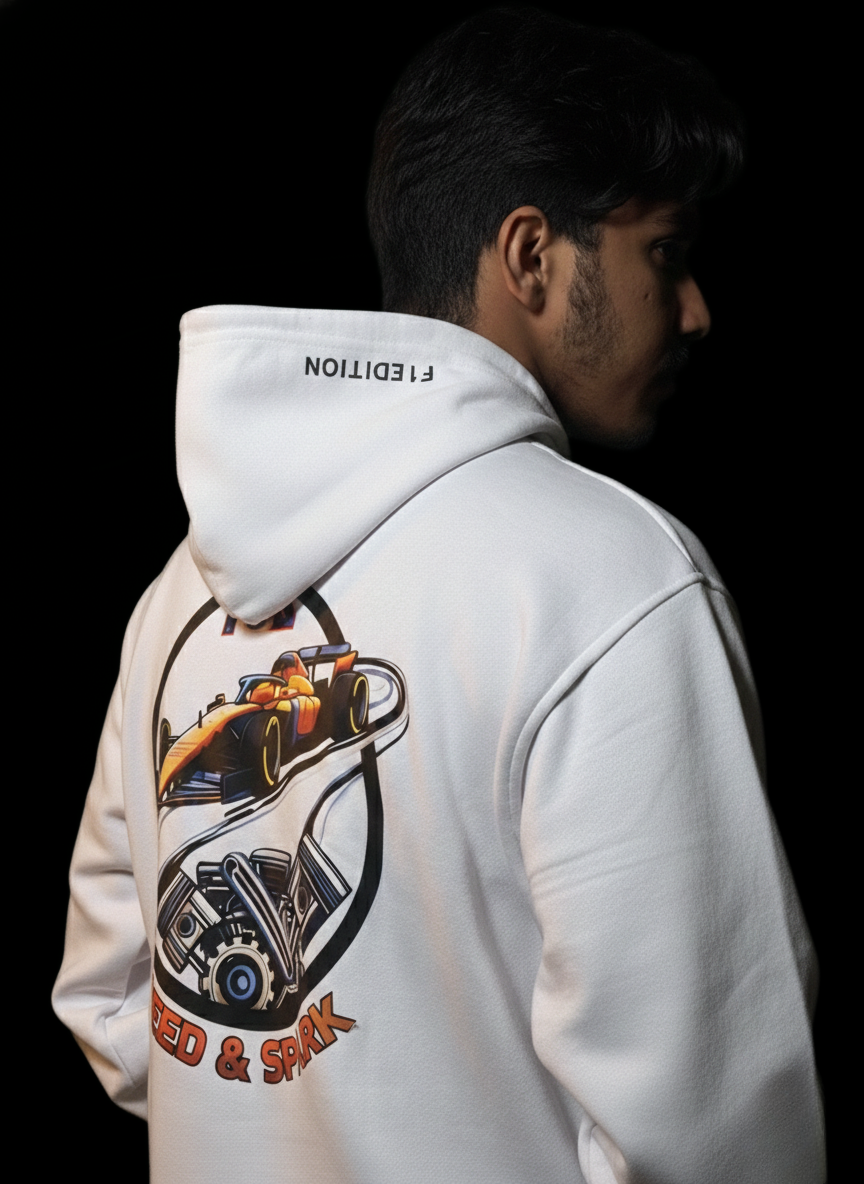 White Hoodie F1 Edition.
